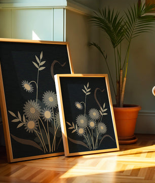 Abstract floral design with intricate patterns on dark background