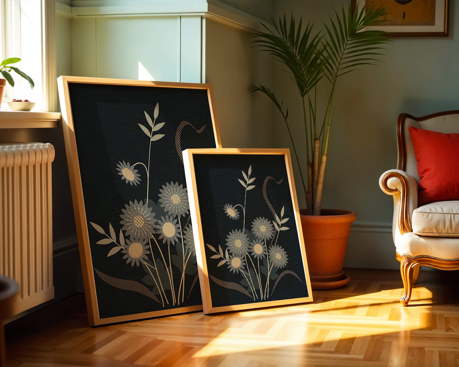 Abstract floral design with intricate patterns on dark background