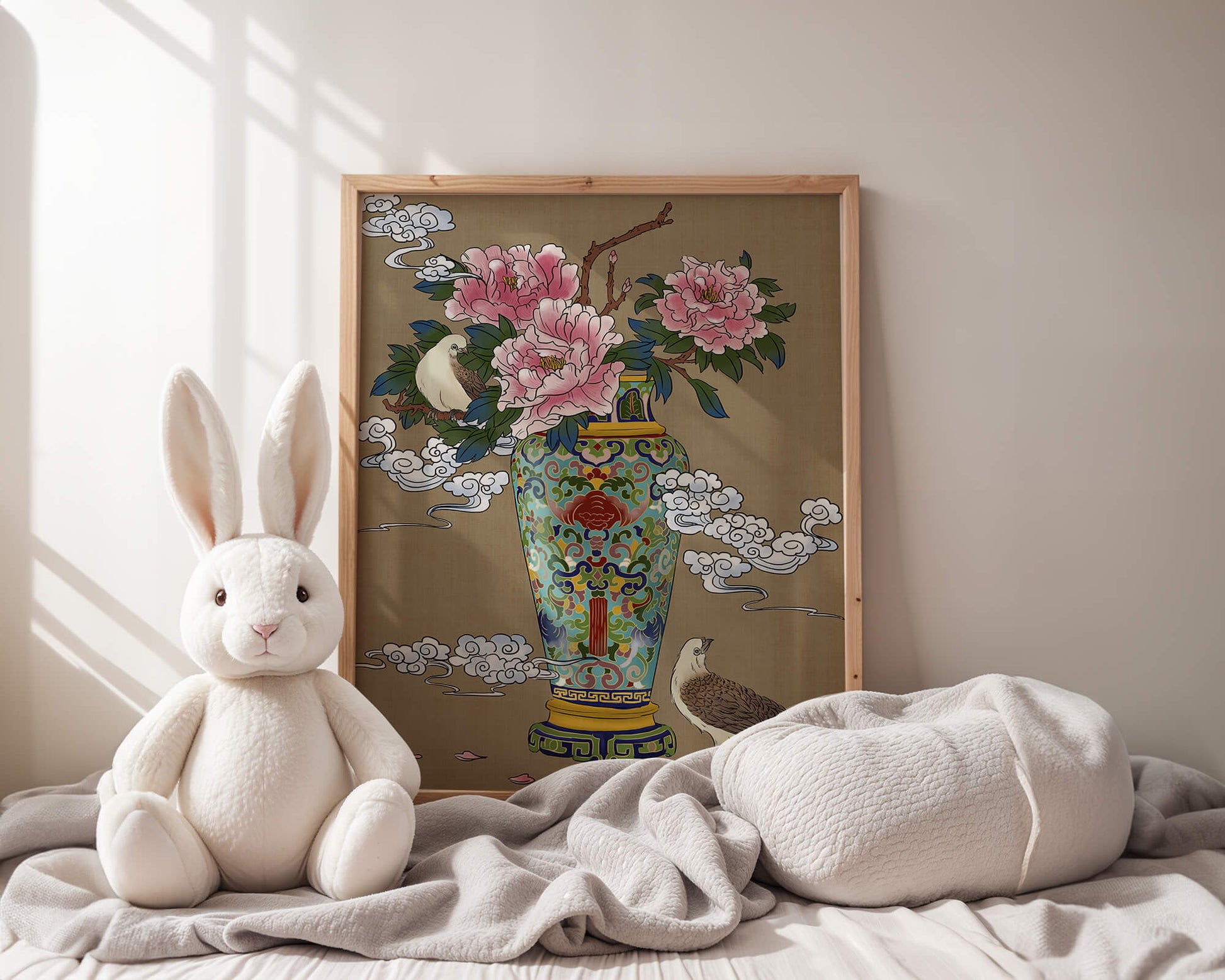 Elegant Asian Style Vase with Peonies and Birds