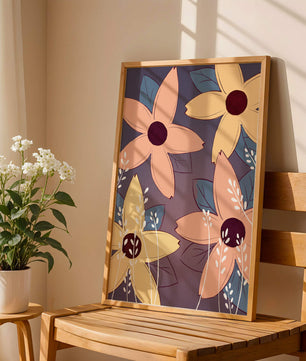 Colorful Floral Pattern with Abstract Leaves and Flowers