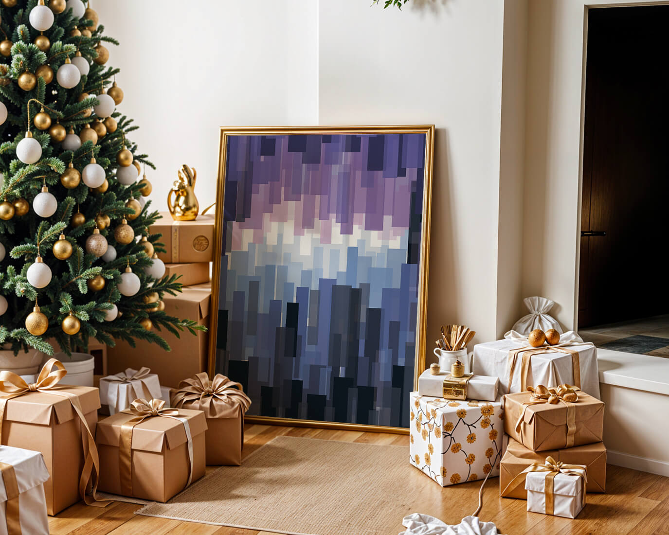 Abstrakter pixeliger Farbverlauf mit Blau- und Lilatönen