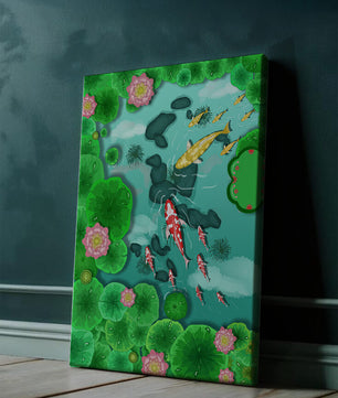 Étang à carpes koï vibrant avec des fleurs de lotus et des nénuphars verts