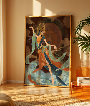 Elegant depiction of an ethereal dancer in vibrant traditional attire