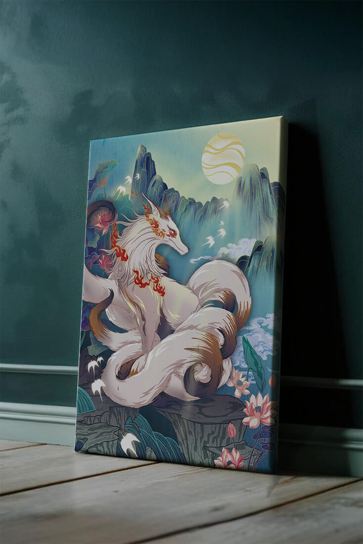 狐妖在充满生机的幻想景观中