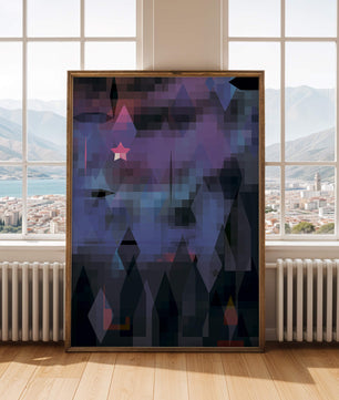 Geometrische abstrakte Kunst in lebhaften Blau- und Lilatönen