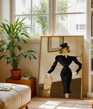 Elegant Woman in Vintage Fashion with Black Suit and Hat
