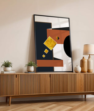 Abstract geometric art with gold accents and bold colors - Mi tienda