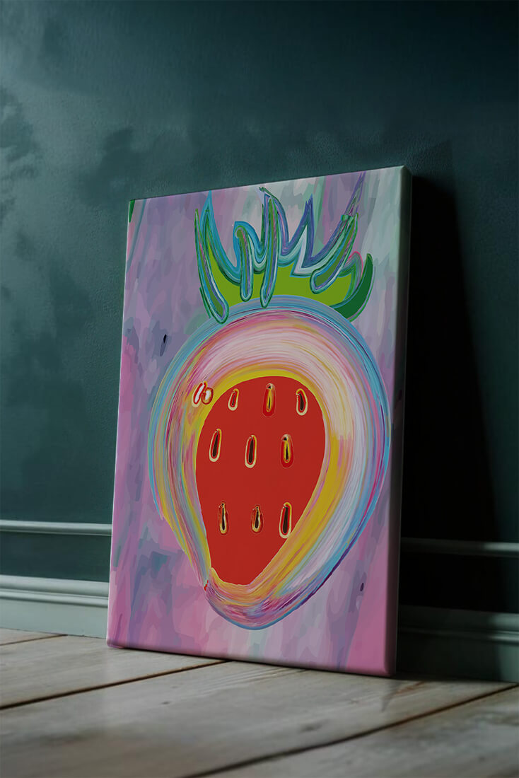 Colorful abstract strawberry with vibrant brush strokes