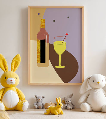 Minimalist Still Life with Wine Bottle and Glass in Soft Tones