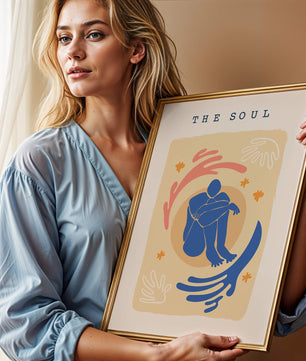 Contemplative Abstract Human Figure with Vibrant Colors and Bold Lines - Mi tienda