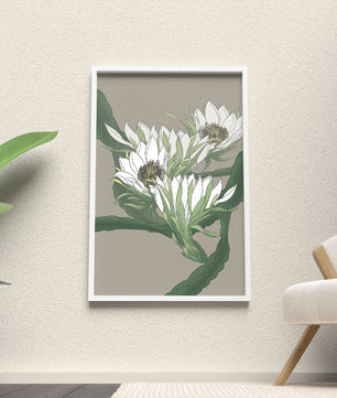 Beautiful botanical illustration of white blooming flowers with green leaves