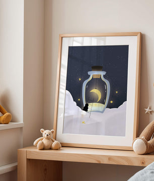 Fantasy Scene with Girl and Moon in a Bottle