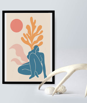 Abstract Nude Figure in Minimalist Design with Botanical Elements - Mi tienda
