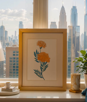 Elegante Illustration lebendiger Ringelblumen auf grünem Hintergrund