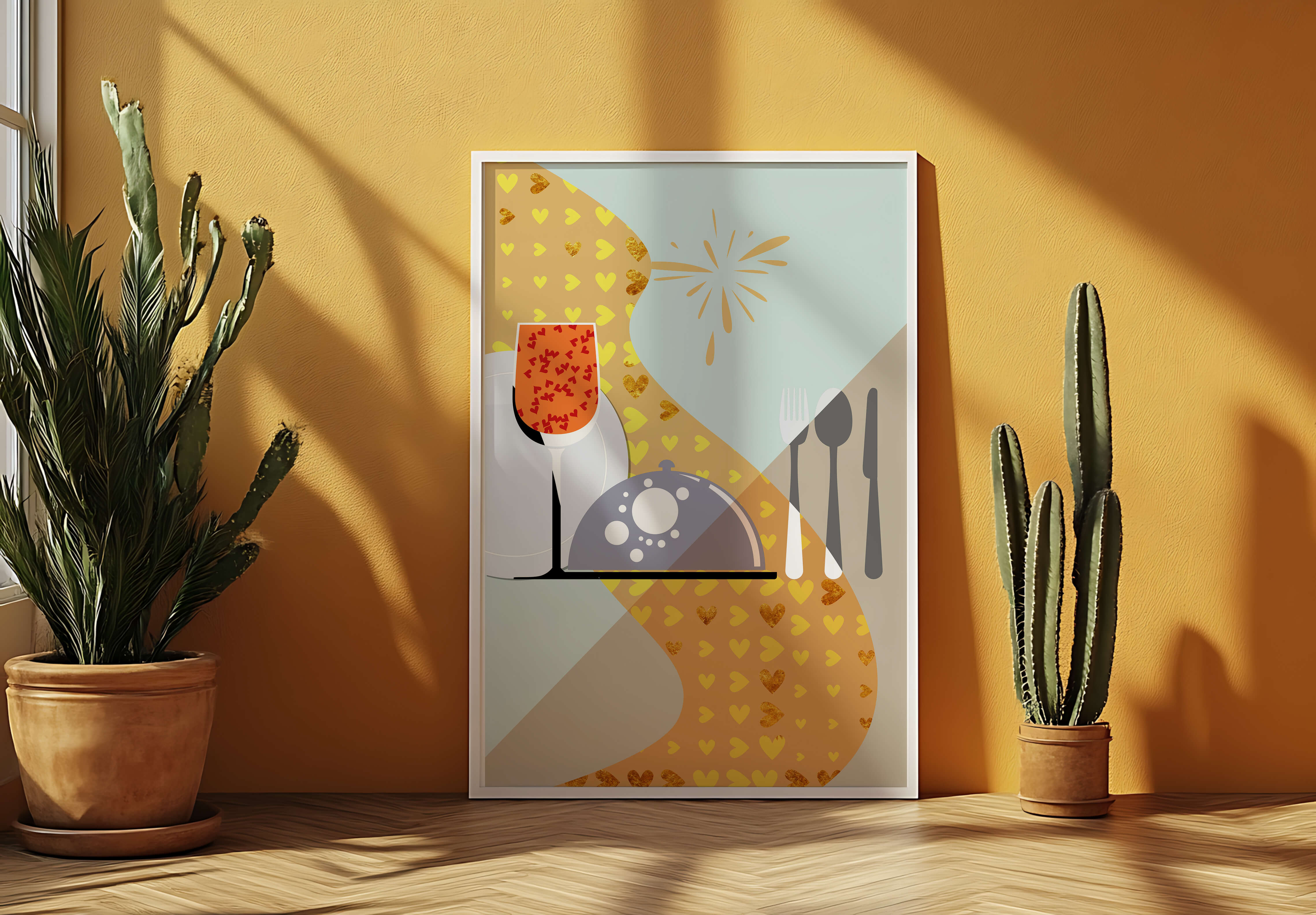 Elegant Dining Setting with Red Wine Glass and Gold Accents - Mi tienda