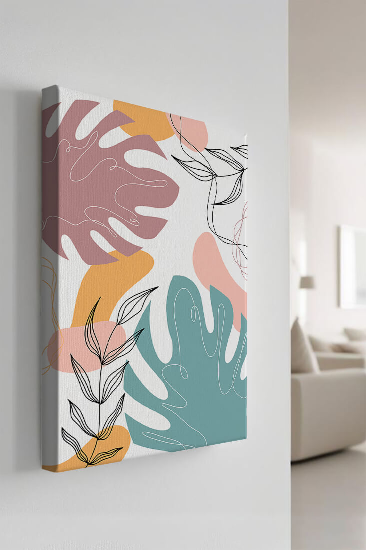 Abstract botanical illustration with colorful leaf patterns