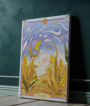 Cute Bunny in Wheat Field with Virgo Zodiac Theme