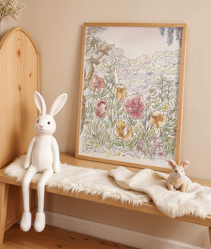 Charming Garden with Bunnies and Blossoming Trees