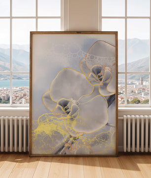 Delicate floral art with gold accents and abstract background
