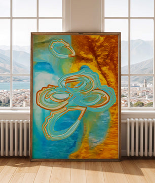 Abstract vibrant swirls in blue and orange colors