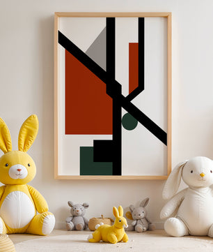 Colorful geometric abstract art with bold black lines