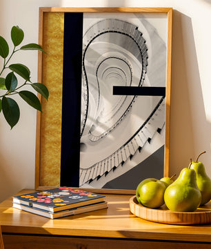 Abstract spiral staircase with a gold accent design