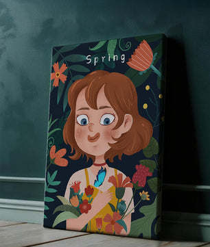 Ilustración primaveral encantadora con flores y mariposa