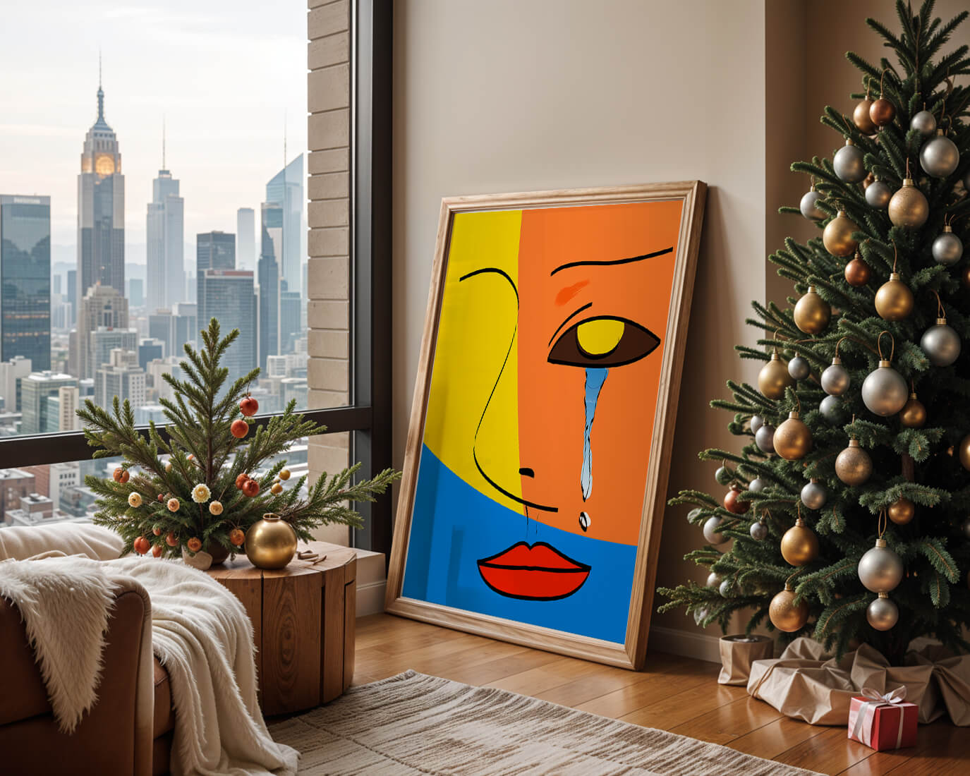 Colorful abstract face art with tear in modern style