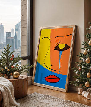 Colorido arte de rostro abstracto con lágrima en estilo moderno