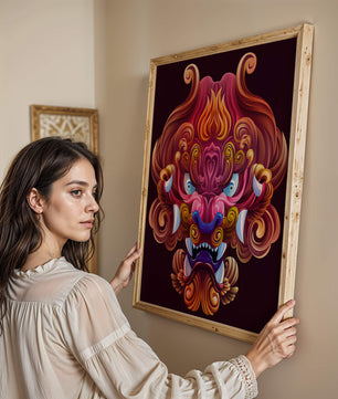 Ilustración Intrincada de Cara de Dragón Colorido con Patrones Ondulantes