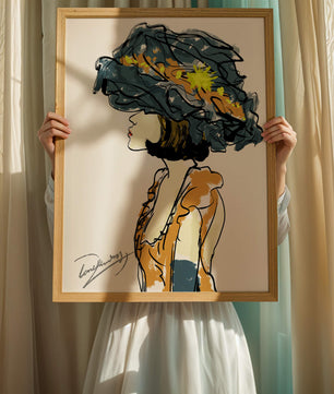 Portrait of a Fashionable Woman with a Large Hat and Gold Accents