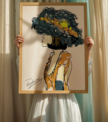 Portrait of a Fashionable Woman with a Large Hat and Gold Accents