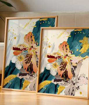 Obra de arte floral abstracta elegante con detalles dorados
