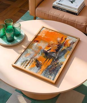 Arte abstracto texturizado en naranja y gris