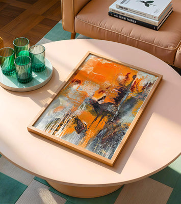 Abstract Orange and Grey Textured Art