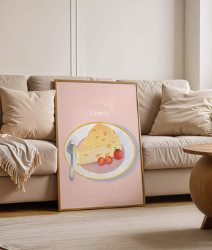 Plate with Cheese and Tomatoes on Pink Background