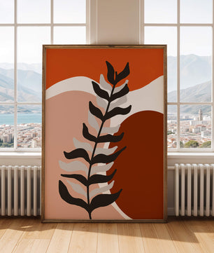 Abstract Botanical Print with Earth Tones and Modern Leaf Design
