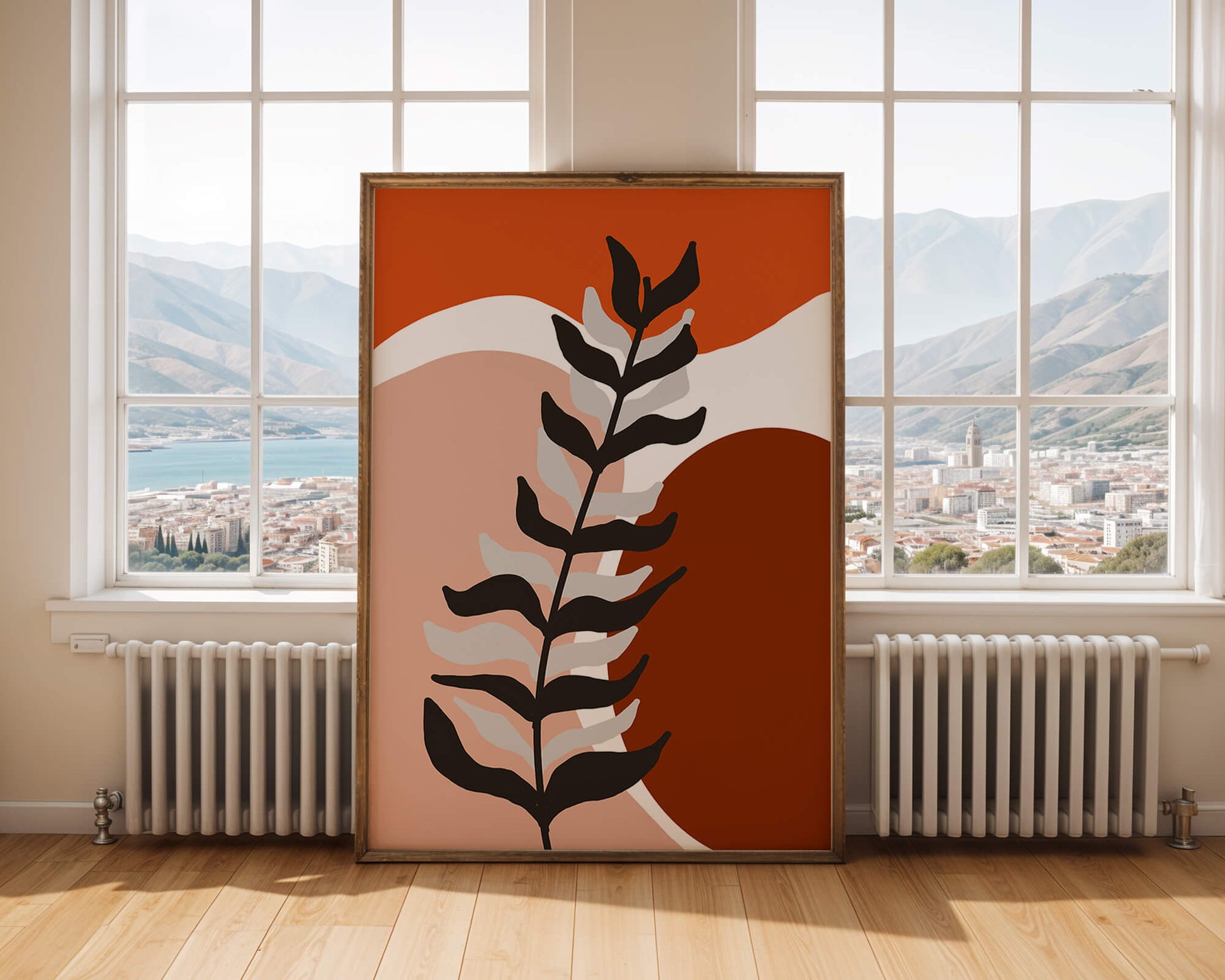 Abstract Botanical Print with Earth Tones and Modern Leaf Design