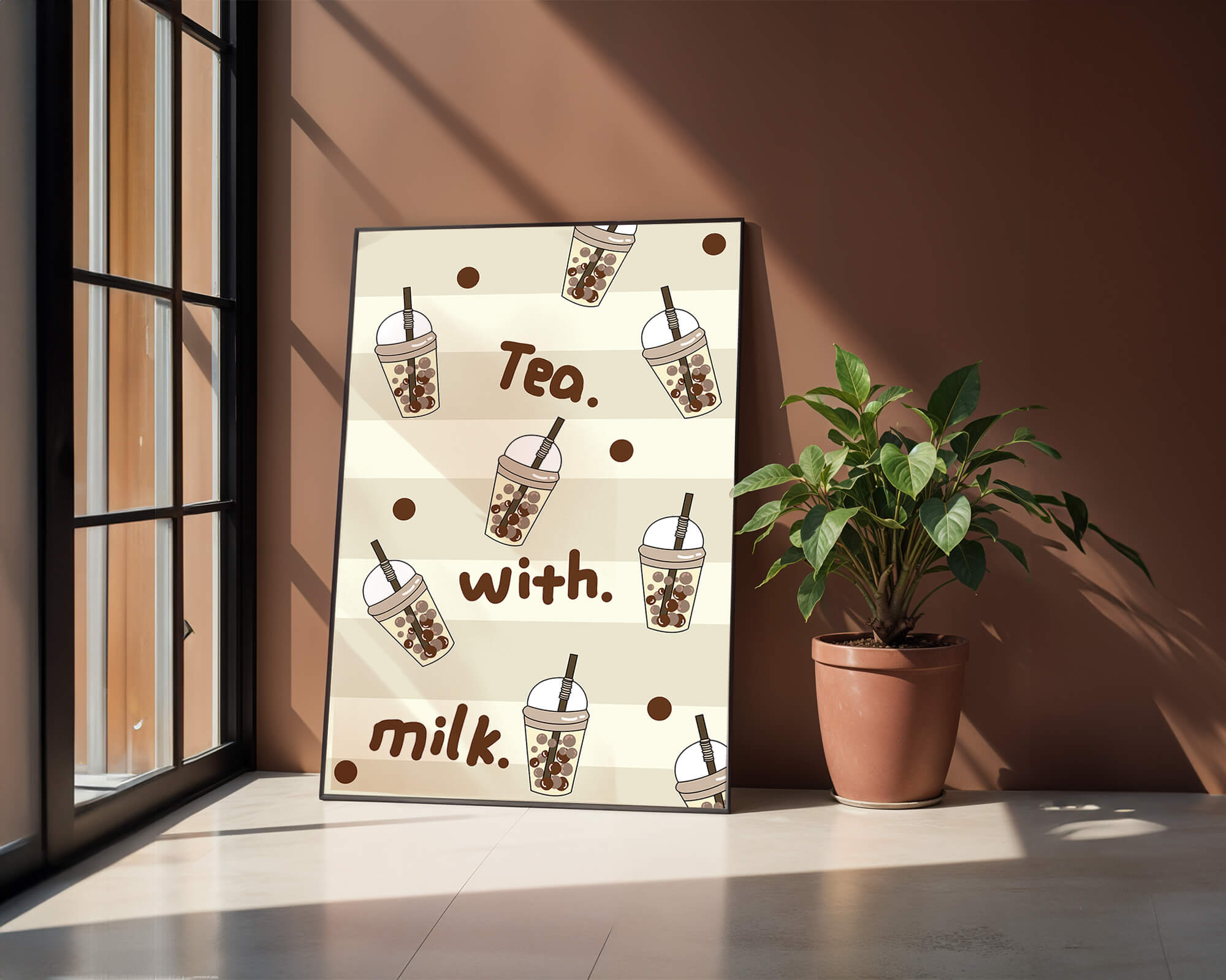 Boba tea pattern with text and bubble illustrations