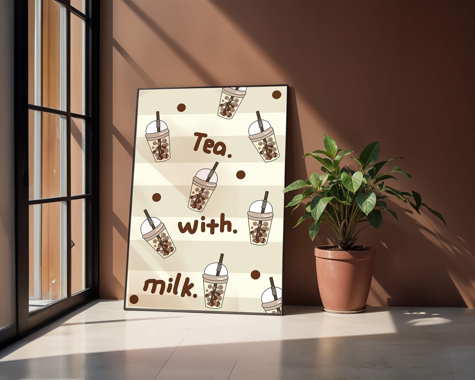 Boba tea pattern with text and bubble illustrations