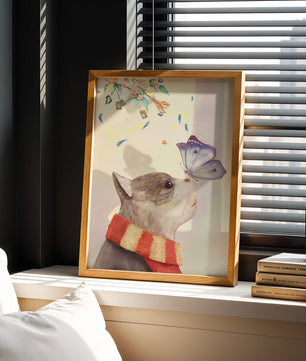 Cat Staring at Butterfly with Floral Elements - Mi tienda
