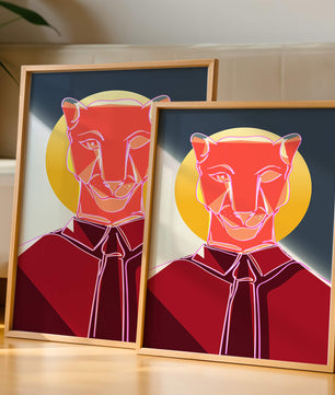 Arte de Puma Geométrico Colorido con Círculo Dorado