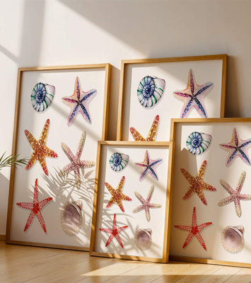 Watercolor collection of seashells and starfish illustration