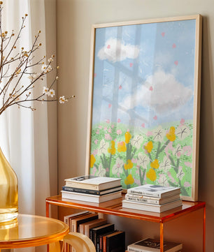 Paysage printanier avec nuages et fleurs