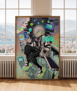 Conception de personnage numérique futuriste dans un décor spatial de science-fiction