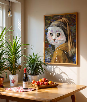 Retrato caprichoso de un gato en estilo clásico con pinceladas detalladas