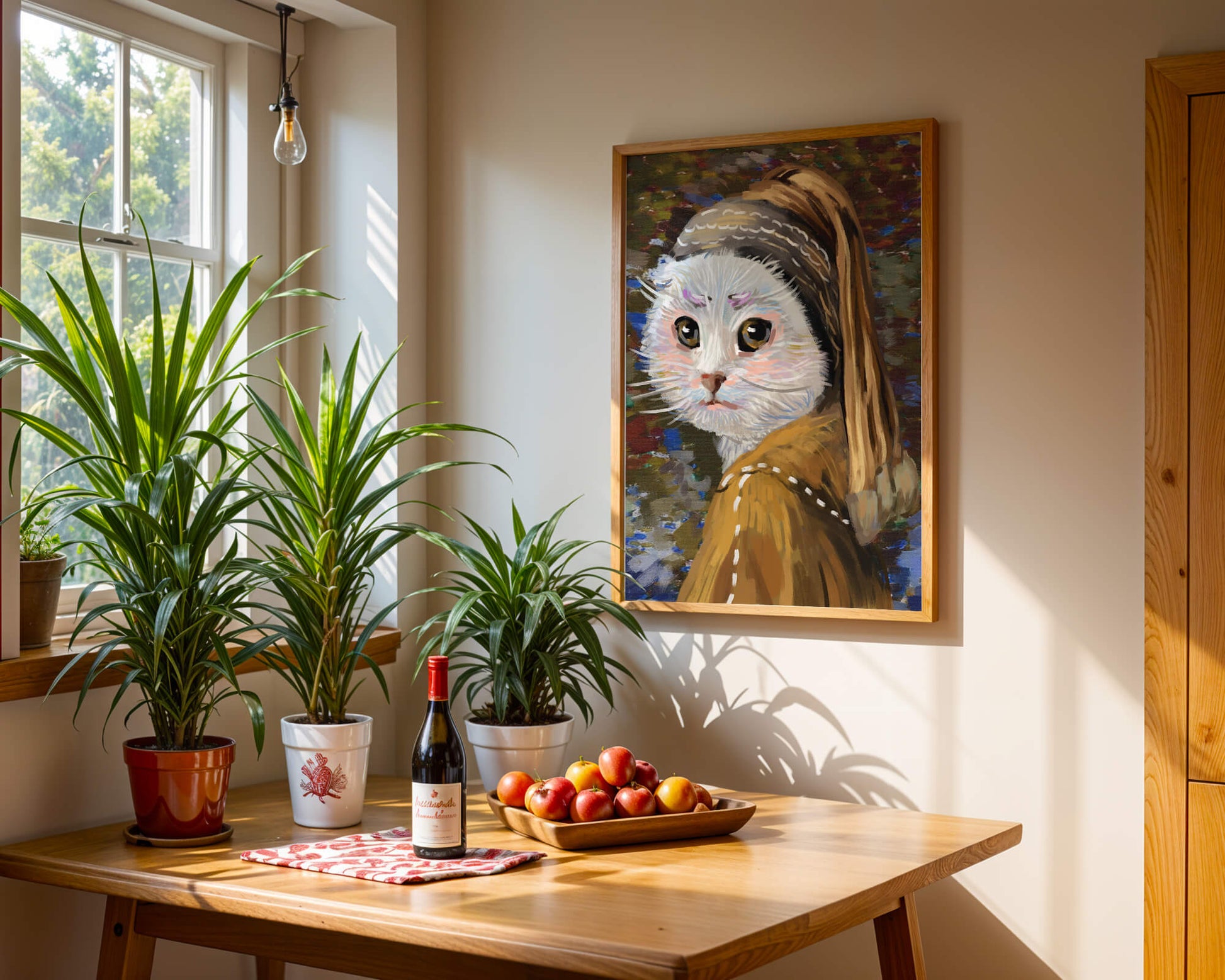 Retrato caprichoso de un gato en estilo clásico con pinceladas detalladas