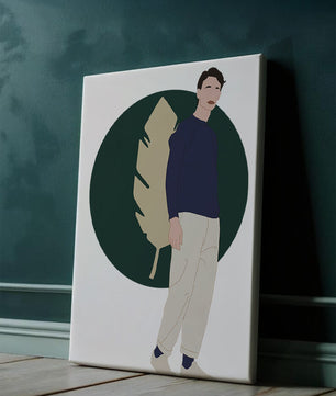 Illustration of a man standing with abstract leaf background