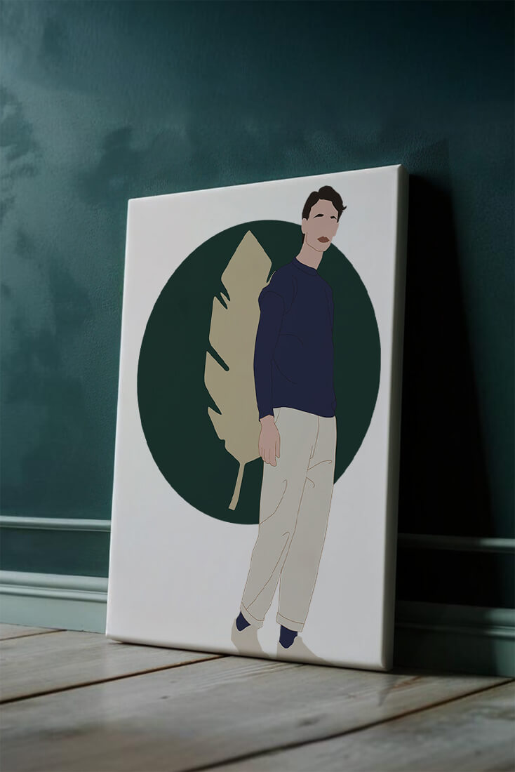 Illustration of a man standing with abstract leaf background