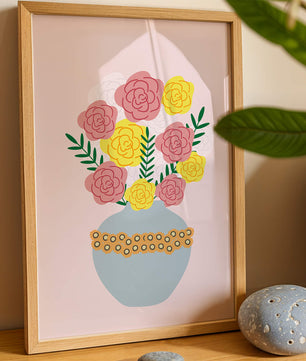 Colorful flower bouquet in a decorative vase illustration